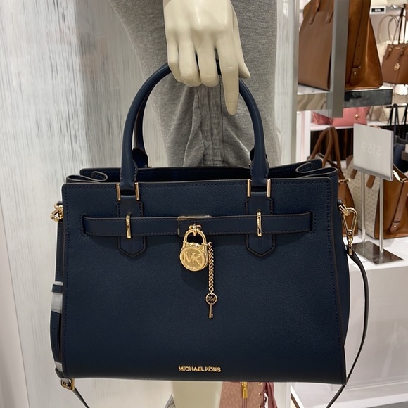 Michael Kors 35T1GHMS2L Hamilton Medium Satchel Crossbody Navy - Picture 11 of 16